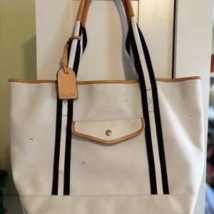 Dooney & Bourke White and Tan Tote with Black Stripes